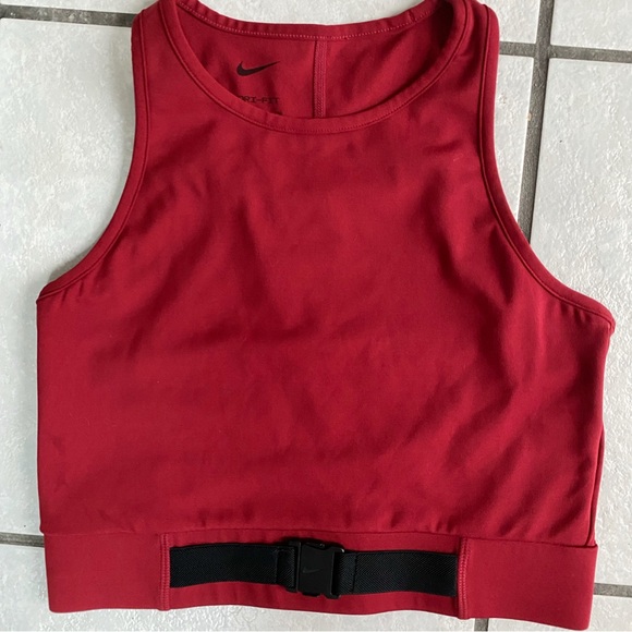 Red Nike Dri-FIT Buckle Women's Cropped Training Tank - Picture 3 of 5